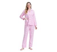 Amaxer Pigiama da Donna in Due Pezzi Set Pigiama in Cotone Set da Notte da Notte a Maniche Lunghe Tuta da Notte e Pantaloni del Pigiama Set da Salotto,Le Linee Rosa,XXL