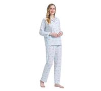 Amaxer Pigiama da Donna in Due Pezzi Set Pigiama in Cotone Set da Notte da Notte a Maniche Lunghe Tuta da Notte e Pantaloni del Pigiama Set da Salotto,I Fiori Verdi,L