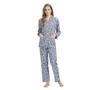 Amaxer Pigiama da Donna in Due Pezzi Set Pigiama in Cotone Set da Notte da Notte a Maniche Lunghe Tuta da Notte e Pantaloni del Pigiama Set da Salotto,Stampa Leopardata Blu Polvere,S
