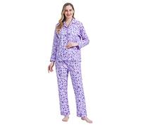 Amaxer Pigiama da Donna in Due Pezzi Set Pigiama in Cotone Set da Notte da Notte a Maniche Lunghe Tuta da Notte e Pantaloni del Pigiama Set da Salotto,Amore Viola,L