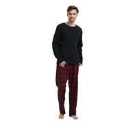 Amaxer Pigiama Uomo Cotone Lungo di Flanella Set da Notte Top a Manica Lunga con Tasche Pantaloni con Coulisse, Scozzesi Rossi e Neri M