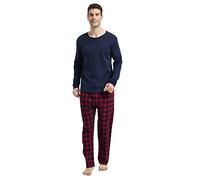 Amaxer Pigiama Uomo Cotone Lungo di Flanella Set da Notte Top a Manica Lunga con Tasche Pantaloni con Coulisse, Scozzesi Rossi e Neri 02 M