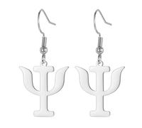 Amaxer Psi Symbol Orecchini da donna in acciaio inox con lettere dell'alfabeto greco, psicologia, psichiatria, simbolo Psi (Argento)