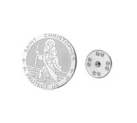 Amaxer Spilla con San Cristoforo, medaglietta per la protezione religiosa, amuleto, zaino, distintivo, cappello, borsa, accessorio decorativo (Argento)