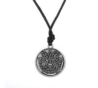Amaxer Tetragrammaton Pentacolo Collana Retro Talismano per Amore Sigillo di Salomone Wiccan Pagan Amuleto Pentagramma Pendente Gioielli (Catena in acciaio inossidabile argento)