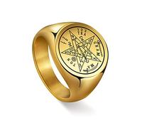 Amaxer Tetragrammaton Pentacolo Signet Ring per gli uomini Talismano per l'amore Sigillo di Salomone Pentagramma Magico Amuleto benedetto Anello di dichiarazione in acciaio inox Band (Oro, 9)