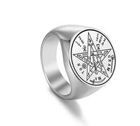 Amaxer Tetragrammaton Pentacolo Signet Ring per gli uomini Talismano per l'amore Sigillo di Salomone Pentagramma Magico Amuleto benedetto Anello di dichiarazione in acciaio inox Band (Argento, 9)