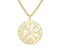 Amaxer Vegvisir - Collana da donna con bussola in acciaio inox, amuleto vichingo Nordic Vegvisir Rune Talisman, L50, Acciaio inossidabile, Nessuna pietra preziosa