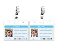 Amaxiu 2 pcs porta badge trasparente con clip in metallo, custodie per badge in plastica morbida, impermeabili, protezione per carte di credito, custodia trasparente per carte di credito (Orizzontale)