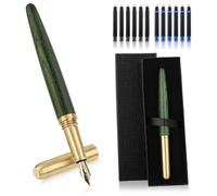 Amaxiu Set di penne stilografiche di lusso in legno, con pennino fine, stile vintage, con 12 cartucce di inchiostro da 2,6 mm e confezione regalo, per diari, forniture per ufficio e ufficio (D)