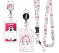 Amaxiu Set di portabadge bohémien con cordino e porta badge in plastica rigida, grazioso porta badge con bobina retrattile e cordino rimovibile per il collo, resistente, per infermiere e insegnanti