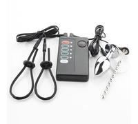 AMAZBEE ButtPlugs in acciaio inossidabile e tappi uretrali con 2 anelli per il pene Massaggiatore prostatico Electroshock AnalPlugs Giocattoli sessuali Stimolazione elettrica (B,1)