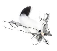 AMAZBEE Coda di volpe Plug anale con Jingle Bell Buttplug in acciaio inox con coda di peluche rimovibile per Cosplay Giocattolo feticcio per adulti Furry Play BDSM (Black-white)