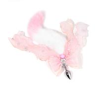 AMAZBEE Coda di volpe Plug anale con Jingle Bell Buttplug in acciaio inox con coda di peluche rimovibile per Cosplay Giocattolo feticcio per adulti Furry Play BDSM (Pink)