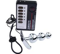 AMAZBEE Electroshock Butt Plug con anello per il pene e set di plug anali in acciaio inossidabile per la dilatazione anale Giocattoli sessuali anali indossabili con base a T (B,1)