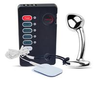 AMAZBEE In acciaio inox scossa elettrica Butt Plug con controller anale Trainer Massaggiatore della prostata per gli uomini stimolazione Electro Sex Toy (L,1)