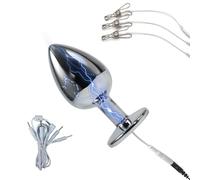 AMAZBEE Massaggiatore prostatico Electroshock per uomini Plug anale in acciaio inox con 3 clip capezzolo per le donne Gioielli Butt Plug per la dilatazione anale (L)