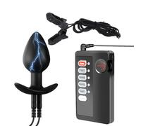 AMAZBEE Plug anale elettroshock in silicone con clip per il seno Pulsante anale indossabile con base a T Stimolazione elettrica Massaggiatore della prostata per uomini e donne (B,1)
