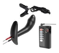 AMAZBEE Plug anale elettroshock in silicone con clip per il seno Pulsante anale indossabile con base a T Stimolazione elettrica Massaggiatore della prostata per uomini e donne (A,1)