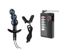 AMAZBEE Plug anale elettroshock in silicone con clip per il seno Pulsante anale indossabile con base a T Stimolazione elettrica Massaggiatore della prostata per uomini e donne (C,1)