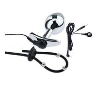 AMAZBEE Plug anale Massaggiatore prostatico Electroshock per uomo Butt Plug indossabile con anello per il pene Dilatatore elettrico dell'ano in acciaio inox con base a T (M,1)