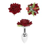 AMAZBEE Plug anali con rose Plugs culo in acciaio inox per il massaggio della prostata e del punto G Clip capezzolo regolabile per le donne SM Giocattoli del sesso per adulti (S)