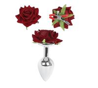 AMAZBEE Plug anali con rose Plugs culo in acciaio inox per il massaggio della prostata e del punto G Clip capezzolo regolabile per le donne SM Giocattoli del sesso per adulti (L)
