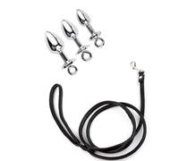 AMAZBEE Set di plug anali in acciaio inossidabile con guinzaglio include 3 dimensioni di plug anali affusolati per l'allungamento anale l'addestramento (Black)