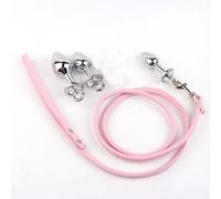AMAZBEE Set di plug anali in acciaio inossidabile con guinzaglio include 3 dimensioni di plug anali affusolati per l'allungamento anale l'addestramento (Pink)