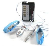 AMAZBEE Set Elettrostimolazione con Plug Uretrale, Plug Anale, Anelli Fallici e Controller Giocattoli BDSM Elettrici per Uomo (B,1)