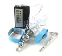 AMAZBEE Set Elettrostimolazione con Plug Uretrale, Plug Anale, Anelli Fallici e Controller Giocattoli BDSM Elettrici per Uomo (D,1)
