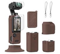 AMAZEAR Custodia Silicone per DJI OSMO Pocket 4, Pocket 4 Accessori Cover Protettiva Silicone Morbido Combo con Vetro Temperato Protezione Schermo Obiettivo, Supporto Silicone, marrone