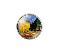 AMAZETEC Anello vintage girasole Van Gogh notte stellata pittura arte cupola di vetro anelli d'argento fatti a mano per donne amici gioielli