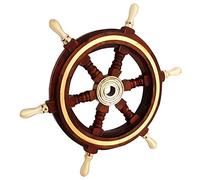 Amazing Art Handicrafts, timone in ottone e legno, stile vintage, 30,5 cm