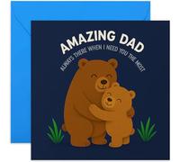 Amazing Dad - Biglietto per la festa del papà, con simpatico orsetto e cucciolo, con scritta "Always There", biglietto di compleanno per papà, con scritta "Thank You for Dad", interno bianco