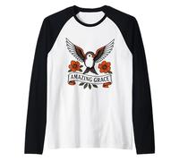 Amazing Grace - Inno Cristiano - Rondine Fiori di Uccello Maglia con Maniche Raglan