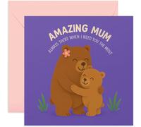 Amazing Mum - Biglietto per festa della mamma, con simpatico orsetto e scritta "Always There" (lingua italiana non garantita), biglietto di compleanno per la mamma, con scritta "Thank You for Mummy
