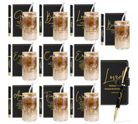 AmazingSpark 30 bicchieri di vetro con coperchio in paglia, per donne e uomini, 473,6 ml, con cannuccia e dedica della Bibbia, diario di preghiera, quaderno di preghiera, con penna a sfera, regalo