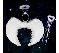 Amazleer Set di accessori per costume da angelo, ali piumate bianche con fascia per capelli aureola, accessori per adulti per Natale, feste in maschera (bianco)