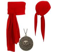 Amazleer Set di accessori per costume da pirata, fascia per capelli, capitano pirata, medievale, grande fascia, bandana, per Halloween, adulti, rosso vino (pirati, rosso)