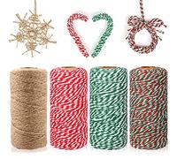 AmazoEU 200M Cordoncino in Cotone Spago Bianco e Rosso Bakers Twine 2mm Naturale Corda di Spago di iuta Cordoncini Decorativi Spago Natalizio, per Confezionamento Regalo Cucina Cottura (4 Rotoli)