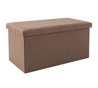 AMAZOM Pouf con Contenitore, con Coperchio, Panca Pieghevole, Sgabello Poggiapiedi, Bianco, Lino, 76 X 38 X 38 Cm,Marrone