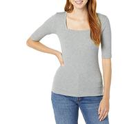 Amazon Aware Maglietta in modal a costine con scollo quadrato e maniche al gomito (taglie forti disponibili) Donna, Grigio Puntinato, 6XL Plus