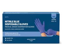 Amazon Basic Care Guanti Monouso Blu in Nitrile, Senza Polvere, Taglia L, 100 Un