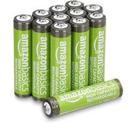 Amazon Basics, 12 batterie ricaricabili AAA NiMH, ad alta capacità, 850 mAh, ricarica fino a 500 volte, pre-caricate
