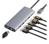 Amazon Basics 6-in-1 USB-C 3.2 (10G) Hub, 1 USB-C 100W PD Input, 2 USB-A, 1 USB-C, HDMI 4K, Ethernet, Grigio Chiaro, 11.94 x 4.6 x 1.5cm