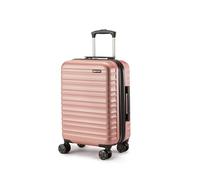 Amazon Basics, Bagaglio a Mano Rigido Espandibile, Bagaglio da Viaggio in ABS con 4 Ruote Girevoli Doppie, Struttura Leggera e Resistente ai Graffi, 37,5cm x 25,5cm x 55cm, Colore Oro Rosa