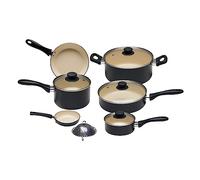 Amazon Basics Batteria di pentole e padelle antiaderenti in ceramica da 11 pezzi, colore: nero e crema