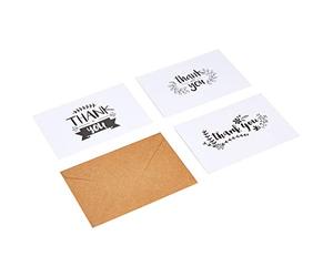 Amazon Basics Cartolina di ringraziamento con scritta “Thank you”, bianco e nero, 48 unità