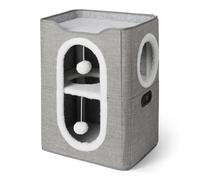 Amazon Basics - Casetta per Gatti a 2 Piani, Grotta per Gatti con Tappetino Tiragraffi e Pallina Morbida, Cucce Modulari a Cubo Pieghevoli per Gatti, 43,2cm x 35,6cm x 57,2cm, Grigio